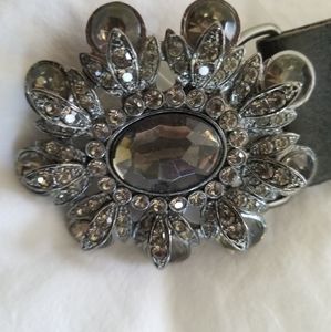 Bejeweled Belt in Black Leather